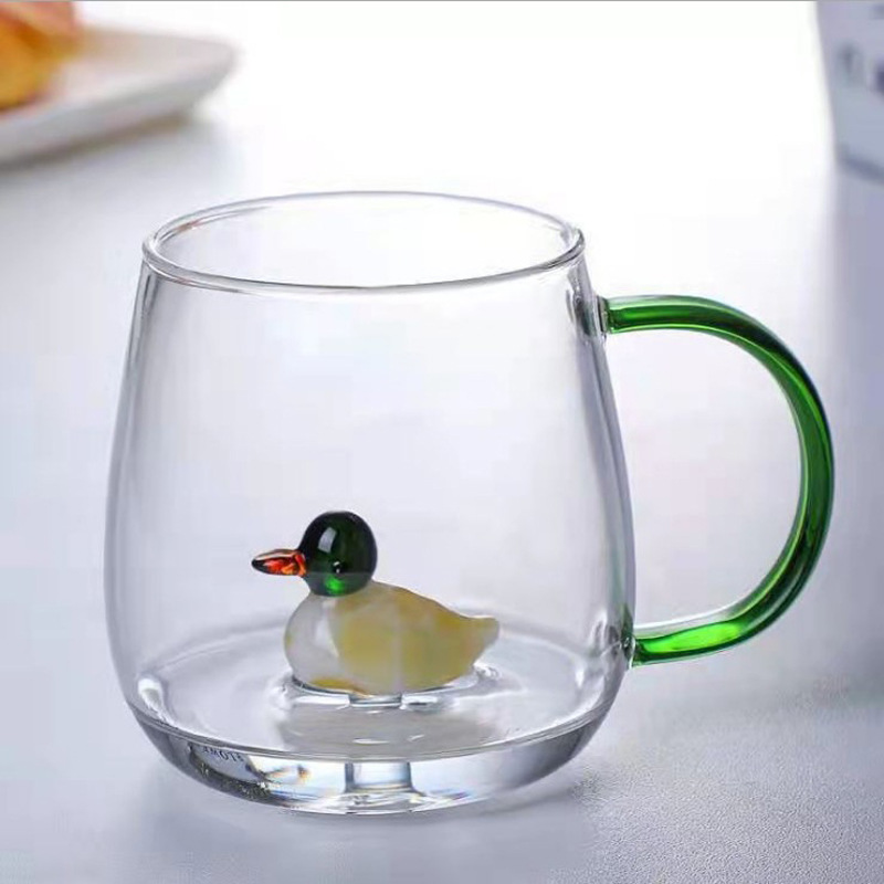 Taza de vidrio de dibujos animados taza de animales alta borosilicona vidrio resistente a altas temperaturas taza de regalo de jugo de vacaciones taza de regalo