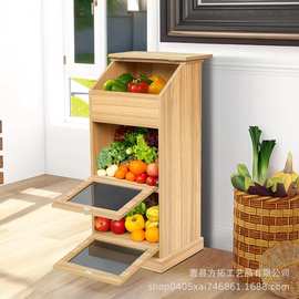 跨境木制面包箱三层土豆洋葱收纳箱实木厨房蔬菜水果收纳箱
