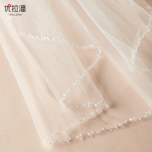 Youlapan European and American new handmade beaded veil, simple and elegant main wedding dress, plain veil, pearl veil V128