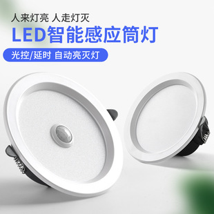 Human body induction downlight sound and light control downlight home aisle office corridor garage 6 inch ceiling embedded hole lamp
