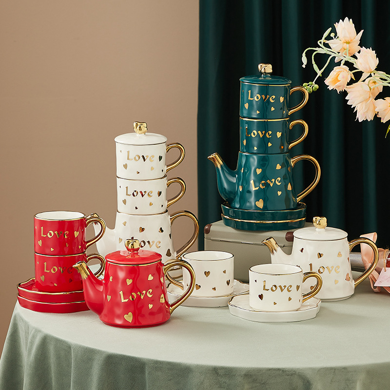 Ins tetera de cerámica taza regalo del día de san valentín amazon venta caliente juego de té taza de té traje sala de estar casa