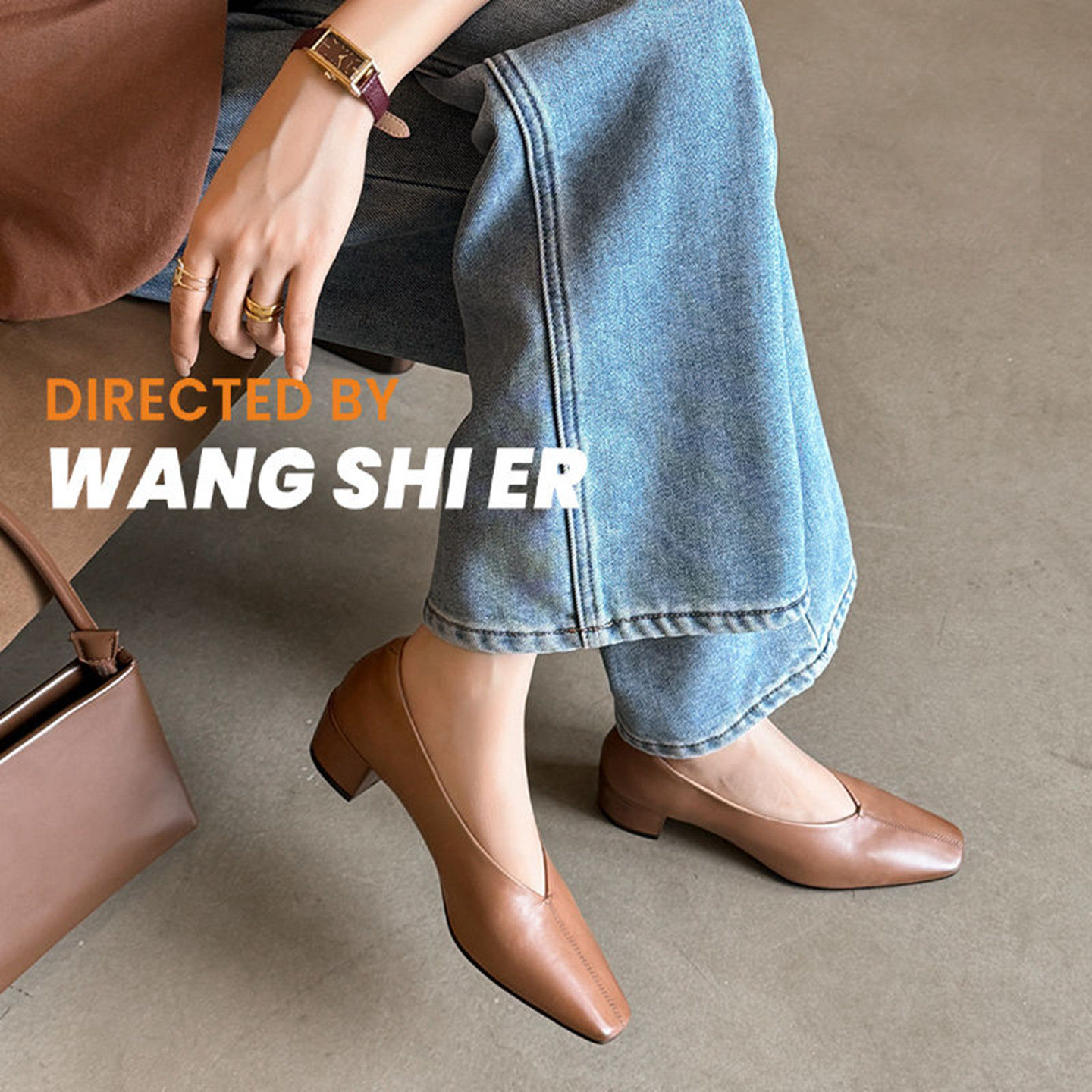 Giày nữ da bò gót vuông cổ V mũi nhọn, phong cách bà nội (granny shoes) đế thấp, đi làm hằng ngày — màu nâu chi tiết 4
