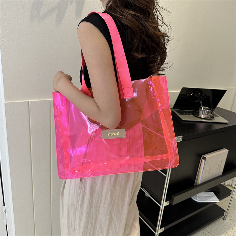 Este verano popular bolsa de jalea transparente de gran capacidad para mujeres 2024 nueva moda bolsa de plástico versátil