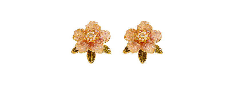 1 Pair Quantity 1 Pair Sweet Flower Enamel Plating Inlay Copper Artificial Pearls Crystal 14k Gold Plated Ear Studs