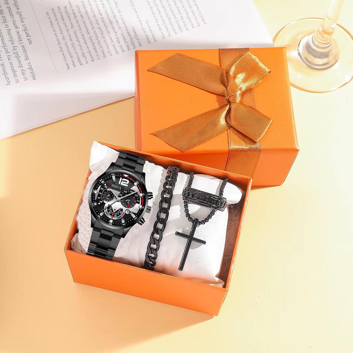 Foreign trade new fashion business men's watch calendar watch men's steel band wrist watch business cross-border explosive bracelet suit