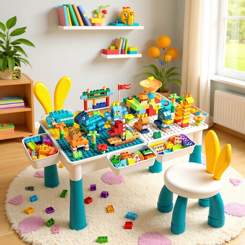 Children's Building Blocks Table 3-6 Years Old Multifunctional Early Education Educational Assembled Newborn Game Table Large Particle Puzzle Toy