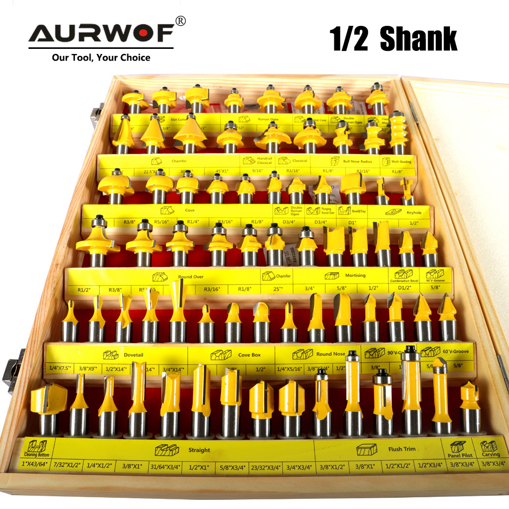 1/2柄70A黄色木盒木工铣刀1/2柄雕刻机刀头开槽刀电木铣刀具