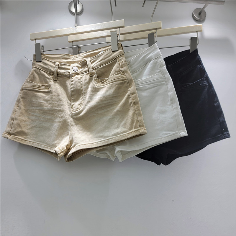 Pantalones Cortos de Mezclilla de Poliéster Cintura Baja para Verano