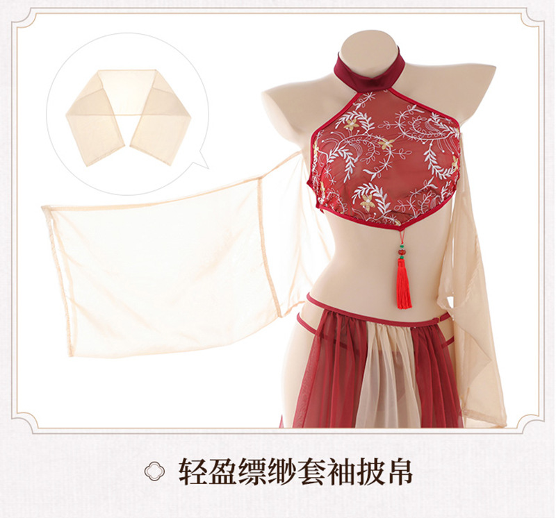 Hanfu-Inspired Palace Costume Set with Bellyband, Shawl, Gauze Skirt and Thong, Plus Size — detail image 19