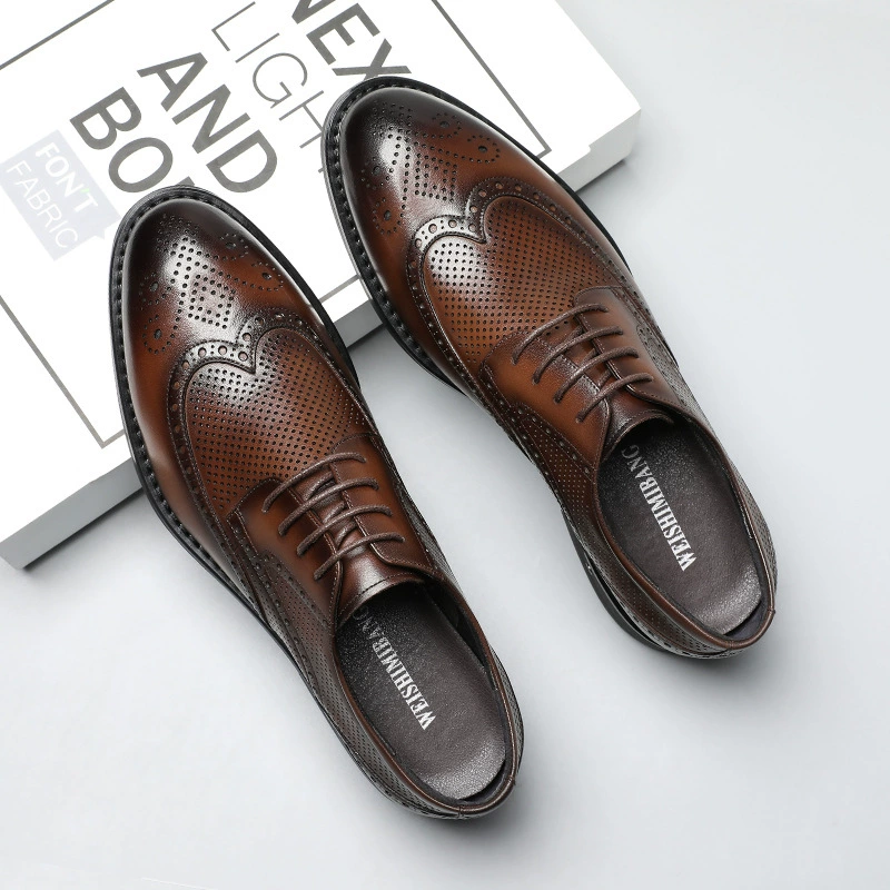 Мужские летние дышащие повседневные туфли из натуральной кожи, новинка 2024 года, с перфорацией, деловые броги, резные кожаные туфли для мужчин