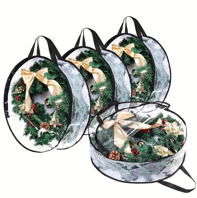 Bolsa de almacenamiento de guirnalda de Navidad transparente Amazon mismo párrafo PVC decoración de árbol de Navidad bolsa colgante de almacenamiento redonda