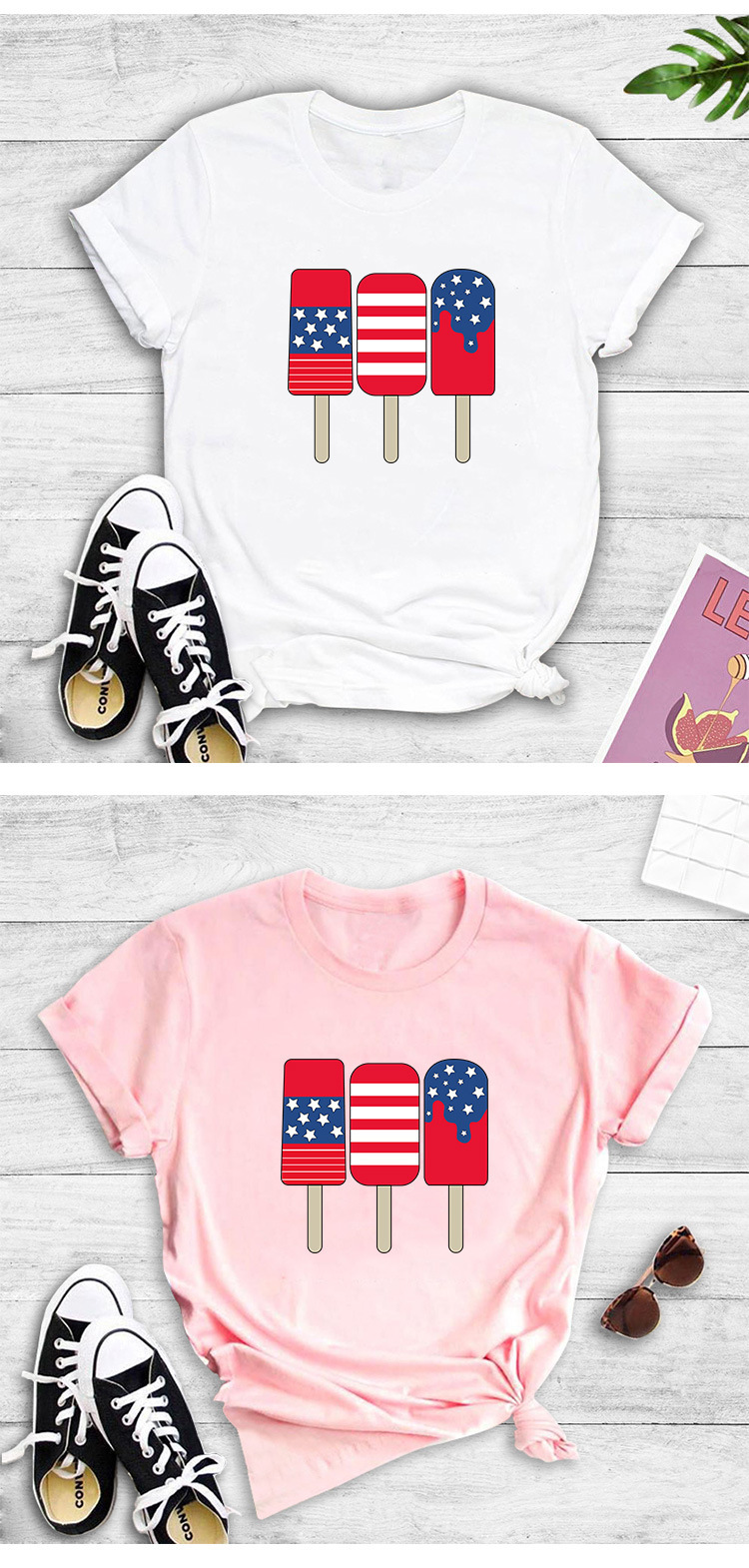 camiseta con estampado de helado de color de bandera creativa NSYIC58786