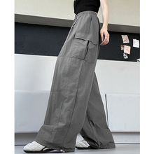 灰色工装裤女夏季2025新款高腰冰丝休闲裤宽松显瘦运动速干阔腿裤