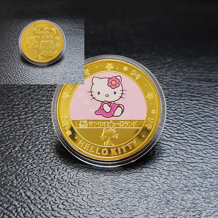ハローキティの記念バッジハローキティのアイデアの小さい硬貨は貨幣のアニメの記念品のカラーの金貨の贈り物を遊びます。|undefined