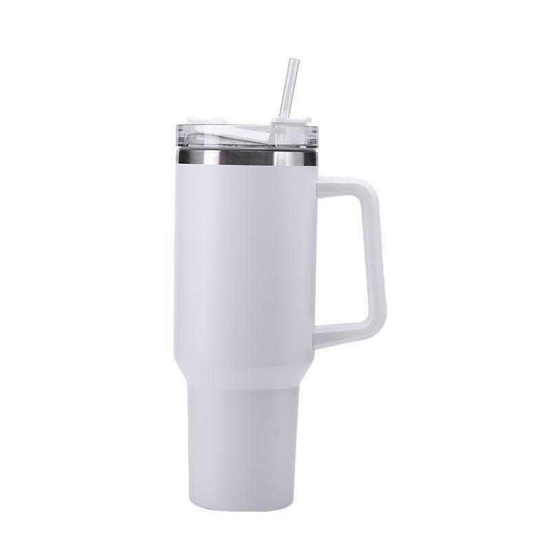 Vaso térmico de acero inoxidable 40oz doble capa con asa y pajita portátil para coche y exteriores