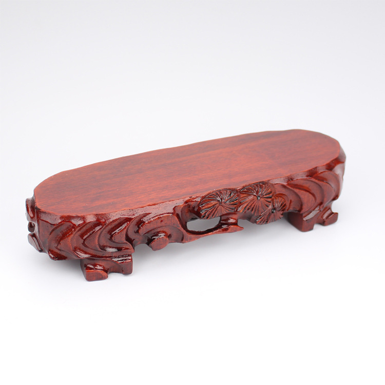 Qianyu Stone Base Solid Wood Long Square Diggable Vase Bonsai Shelf Oval Carving Seat Ornaments