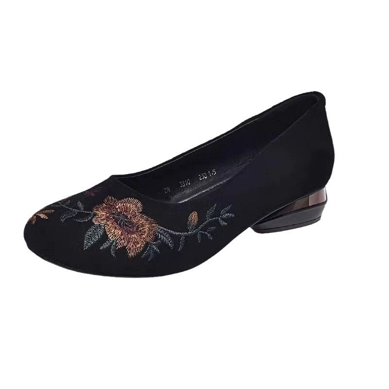Летние этно-шьюм embroidered Slip-On обувь для мамы - удобная черная обувь, этно-стиль, повседневная