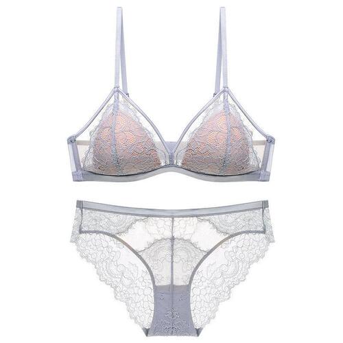 Factory direct sales French lace underwear female eyelashes no wire bra thin cotton triangle cup bra set