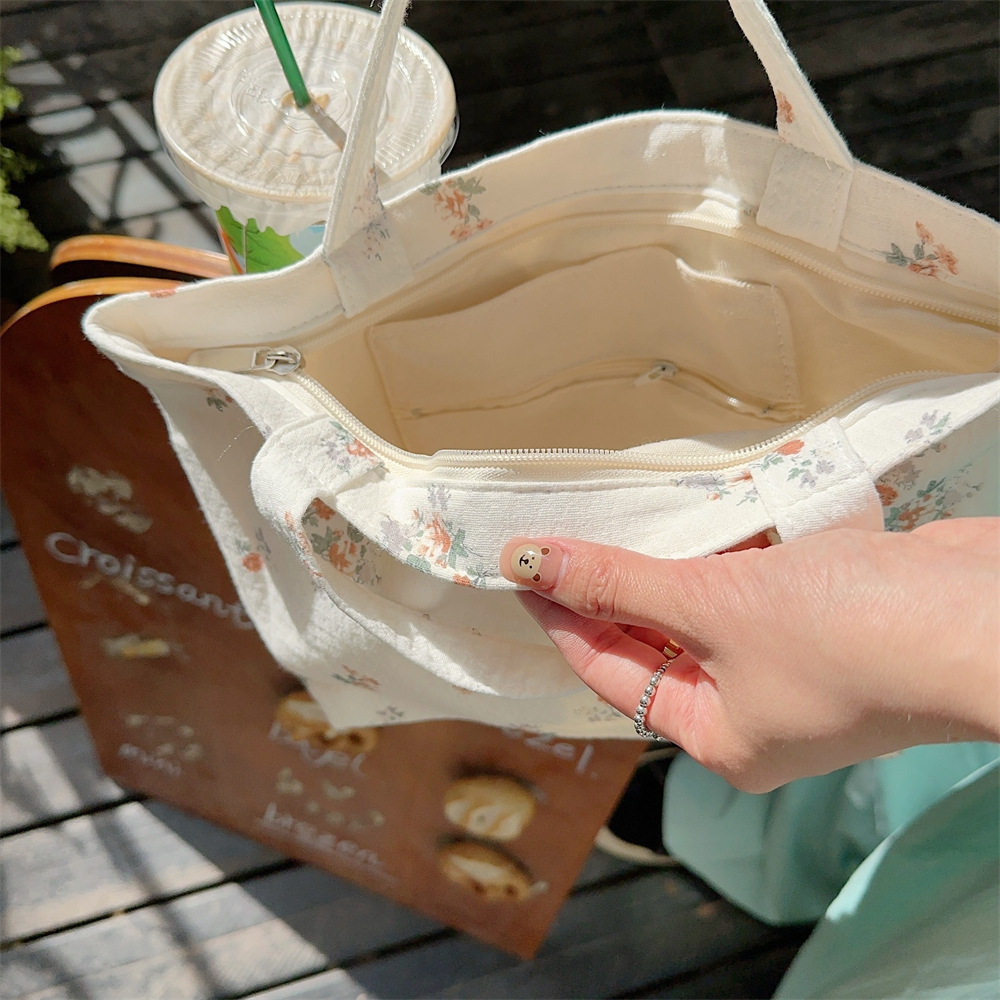 Spring Edition 44121 Canvas Bag, pure cotton floral canvas bag, tote bag, single-shoulder handbag, niche hand-held bag undefined
