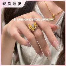 法式布契风手工拉丝指环 S925纯银 布契风拉丝花朵拉丝分色戒指