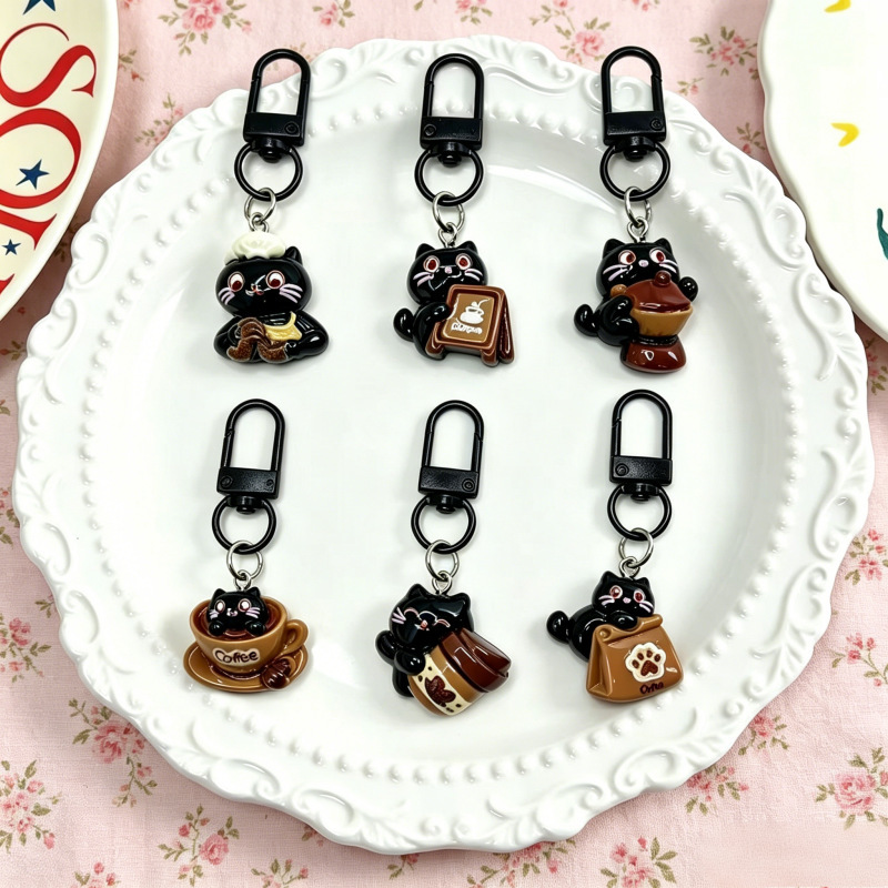 Cute Coffee Black Cat Keychain Coffee-Colored Chocolate Cartoon Pendant Accessories Couple Student Bag Pendant Gift Cute Coffee Black Cat Keychain Coffee-Colored Chocolate Cartoon Pendant Accessories Couple Student Bag Pendant Gift