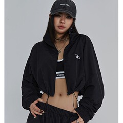 美式薄款爵士舞辣妹外穿收腰速干女宽松立领运动夹克短款开衫上衣