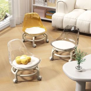 Acrylic Small Stool with Silent Universal Wheels, Children's Toddler Stool, Internet-Famous Chair with Wheels, Low Stool for Seamless Beauty