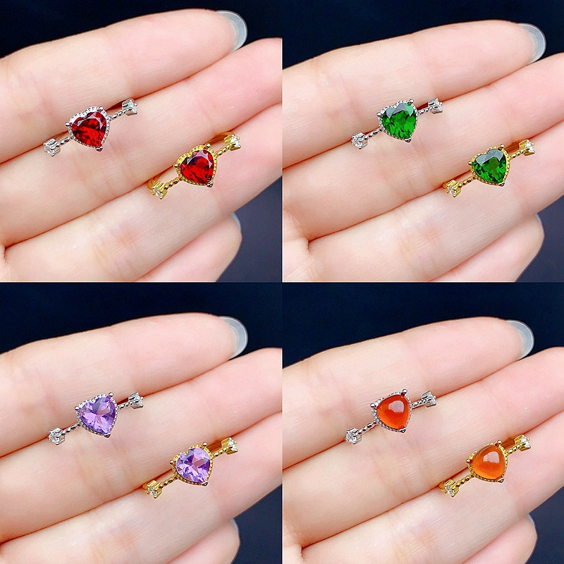 S925 sterling silver ring inlaid with natural citrine, fendaite, and other colored gemstones, simple, fresh, and durable, available for wholesale