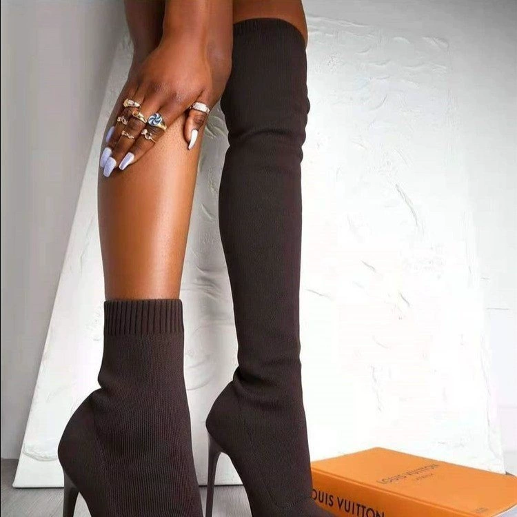 Трансграничные поставки осени и зимы новые сапоги женские европейские и американские сексуальные тонкие эластичные сапоги на тонком каблуке сапоги на высоком каблуке сапоги до колен