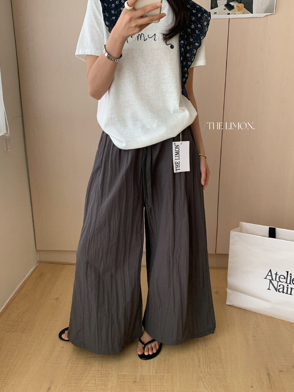 Quần culottes nữ ống rộng cạp cao rút dây, phong cách thể thao, mùa hè 2026 — Xanh lá cây nhạtcolor, xám đậm, màu đen, màu trắng chi tiết 14