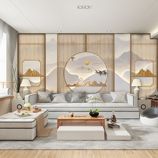 Atmospheric 3D New Chinese Tea Room Mural Light Luxury Landscape TV Wall Wallpaper Living Room Sofa Bedroom Background Wall Wall Cloth