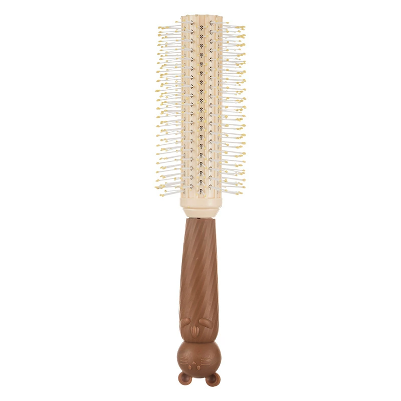cartoon cat 4‑piece hair care set — brush, mirror, comb, scalp massager, brown