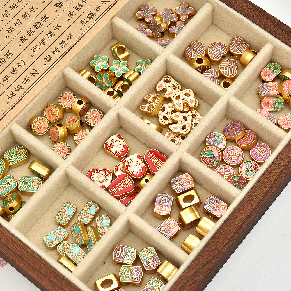高保色双面滴油古法金哑金串珠散珠招财福字隔珠手串挂饰饰品配件