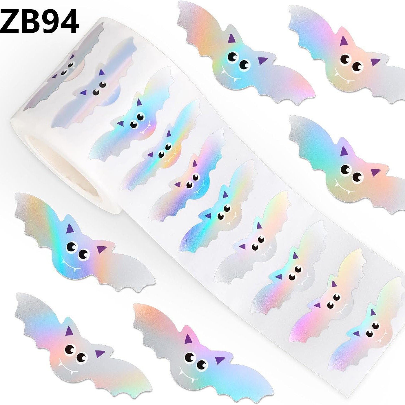 万圣节蝙蝠贴纸卷 激光卡通蝙蝠形状封条 耐水自粘贴花信封装饰