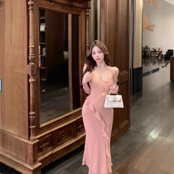Summer retro elegant design shiffon lace quality dress