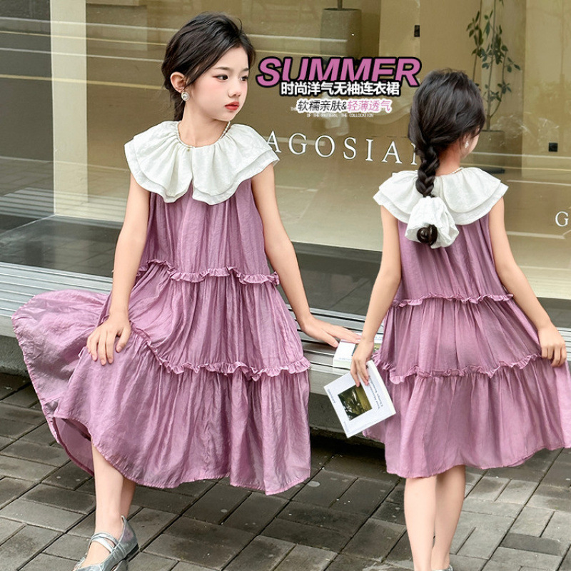 Girls Dress 2025 New Children's Summer Clothes Korean Style Princess Dress Big Children Summer Sweet Sleeveless Skirt