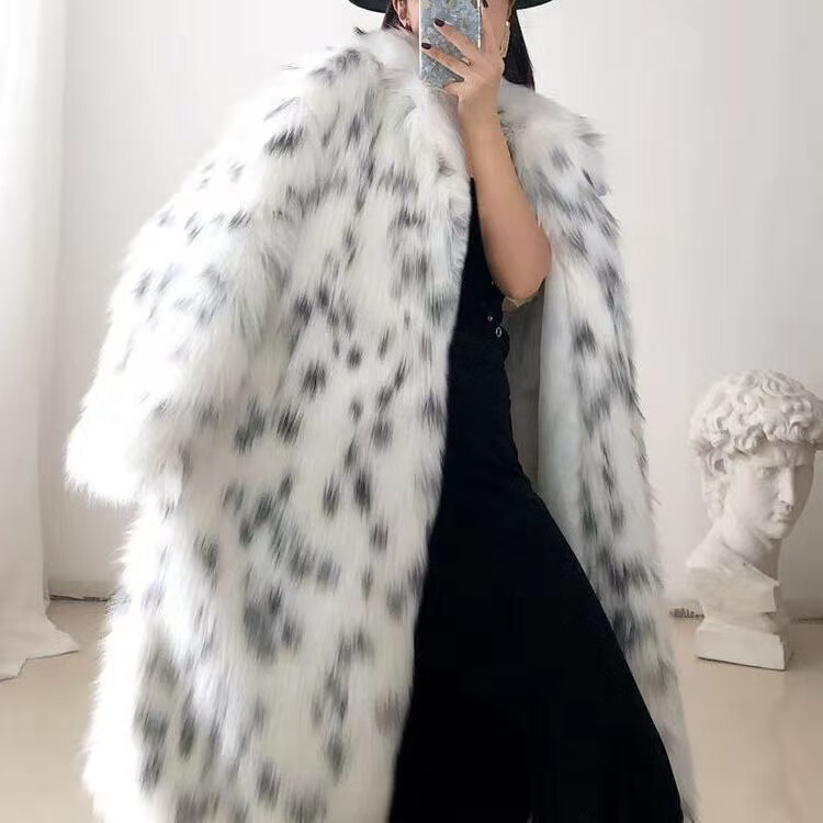 Cross-Border Hot-Selling Fur Mid-Length Coat for Women European and American Style Leopard Print Women's Fox Fur Environmentally Friendly Fur Autumn and Winter