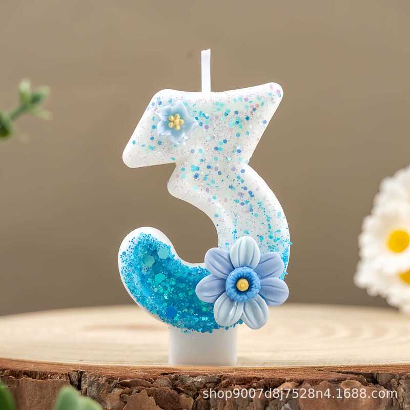 グラデーションブルーの花デジタル誕生日キャンドルアマゾン越境電子商取引パーティーケーキデコレーション1歳クリエイティブキャンドル|undefined