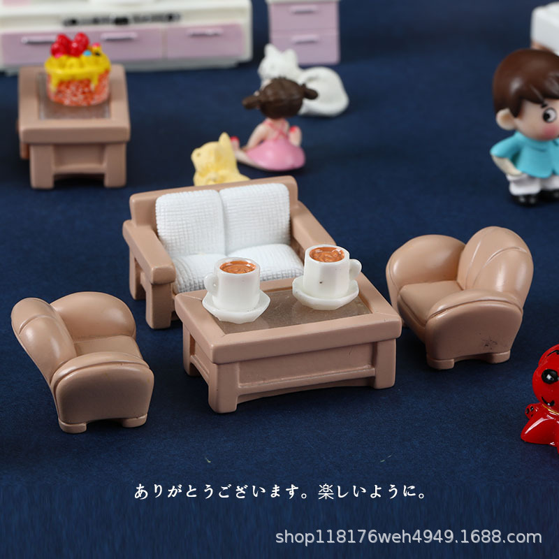 Miniature simulation bedroom sofa set model, small toy, living room table and chair scene furniture finished ornament
