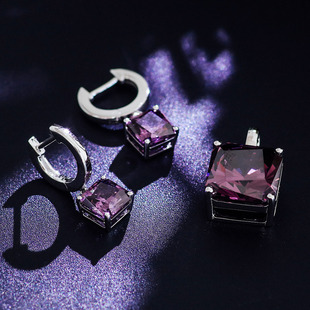 Cross-Border Wholesale Purple Jade Gemstone Ascher Fashion Gold-Plated Hoop Earrings for Women S925 Silver Hypoallergenic Gift