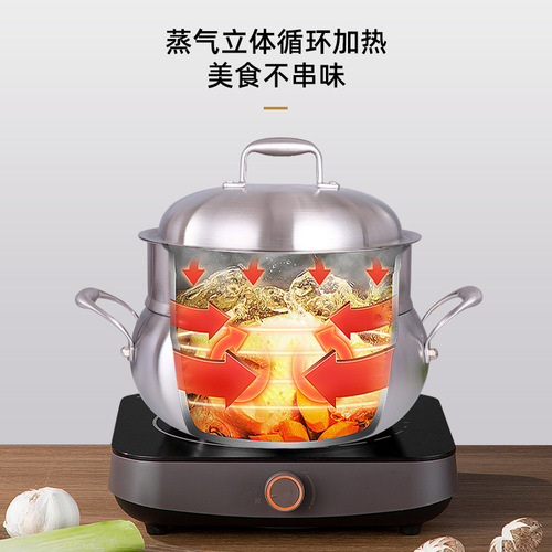 Annual Meeting Gift 304 Stainless Steel Apple Steam Soup Pot Dual-Ear Soup Pot Flavor Bowl 3-Layer Steam Pot with Logo Printing Capability