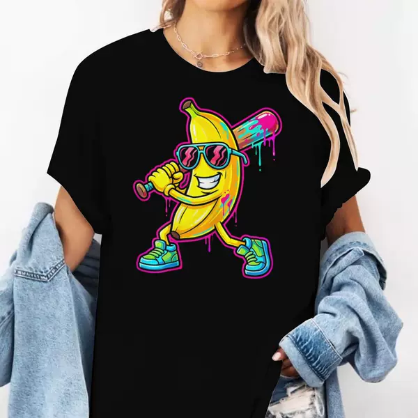 Banana Funny Baseball Ice Cream Foreign Trade Summer Men's and Women's Trendy Short-Sleeved Street Loose Casual T-Shirt