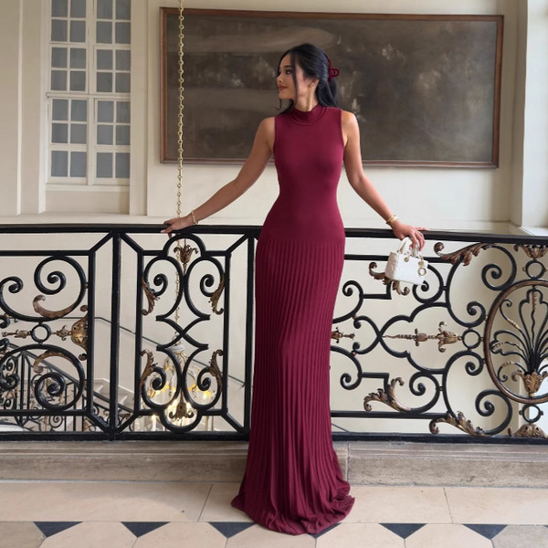 knitted solid color long skirt sleevless