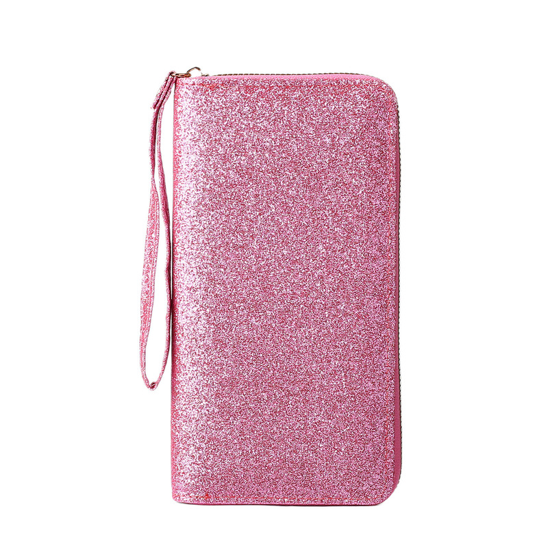 Sequin Glitter Long Zipper Wallet for Women, Cross-Border Style, Multi-Card Slots, Mobile Phone Wristlet Bag, Pearlescent, Large Capacity