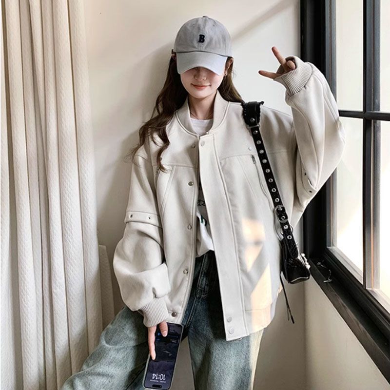 美式复古棒球服外套女春秋季2025新款重工金属休闲时尚夹克上衣女|undefined