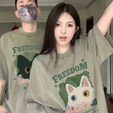 小众超火纯棉男女短袖T恤特别的情侣装夏季ins风圆领上衣潮牌班服