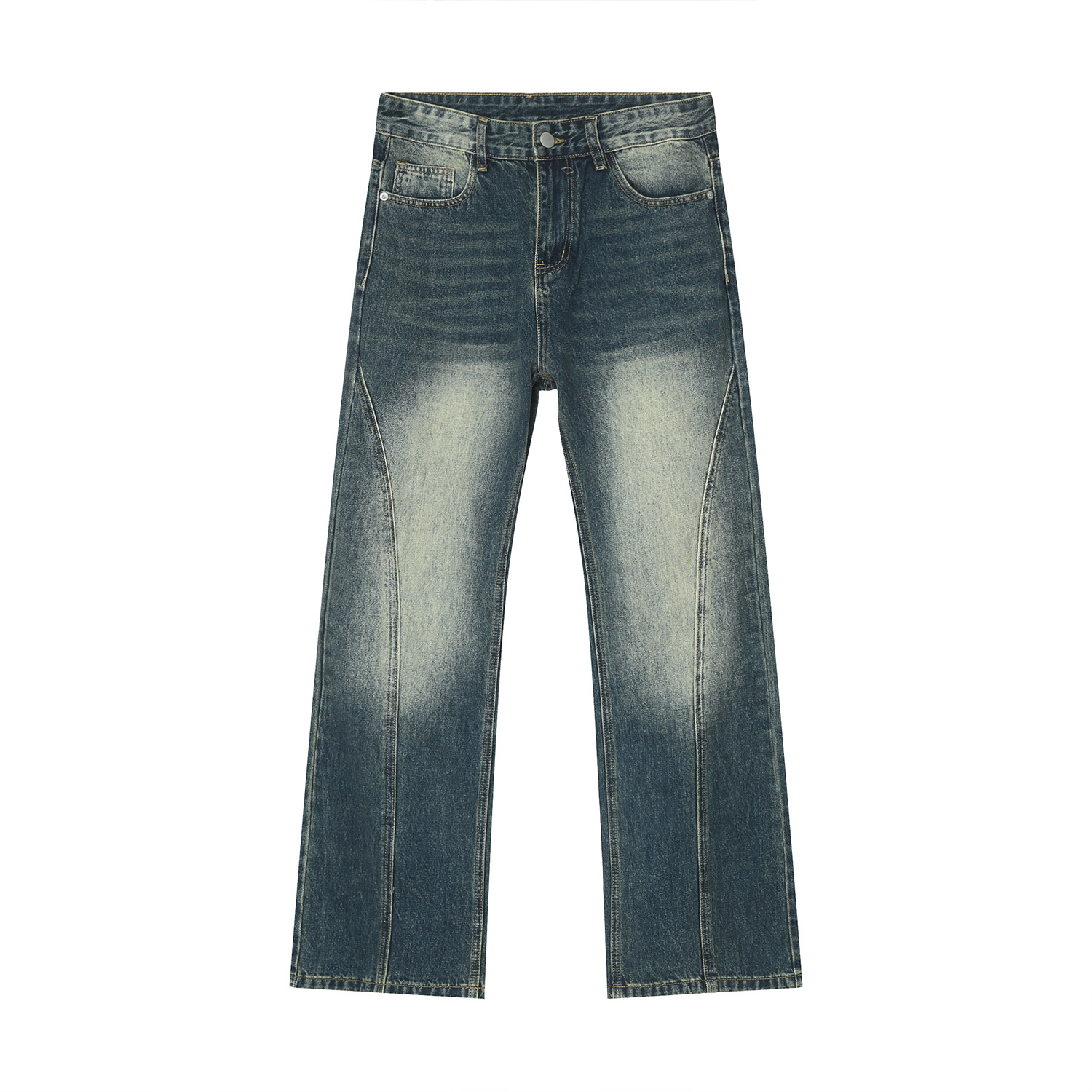 Mtlclothes ropa de Hombre | 2023 cuatro estaciones nueva recta suelta Hong Kong estilo retro apenado costura jeans