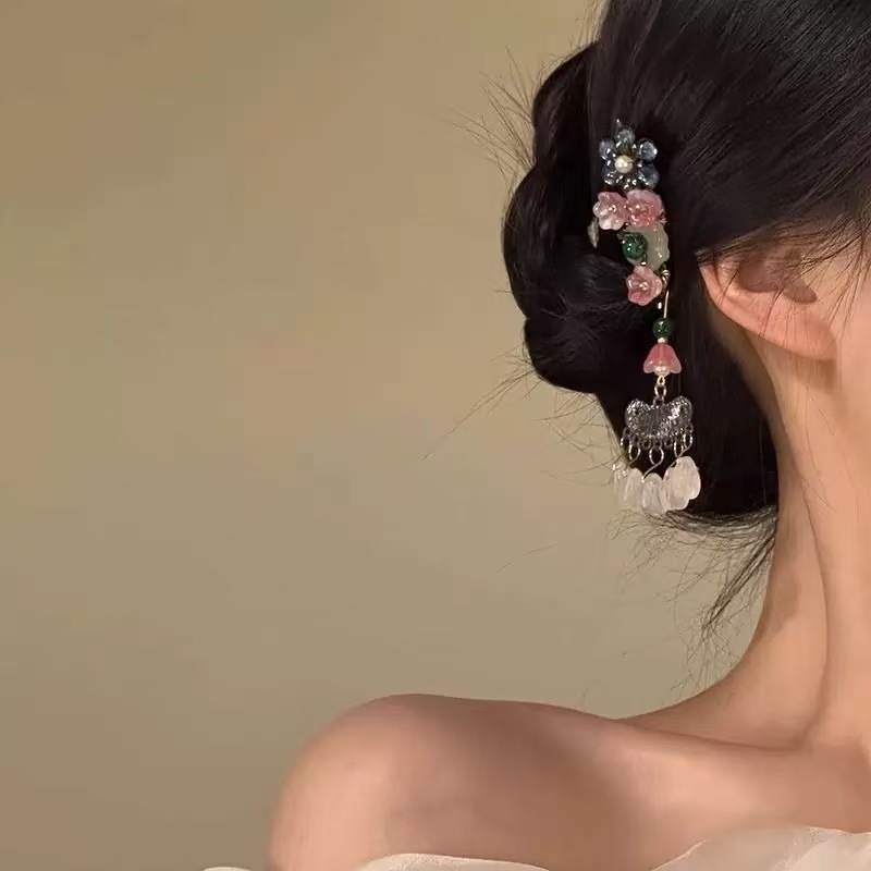 民族风治愈系闪钻珍珠名族风前额流苏边夹女个性刘海夹发卡发饰|undefined
