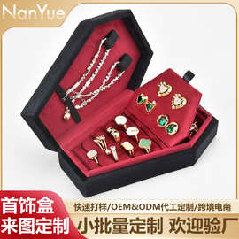 黑色哥特式天鹅绒棺材首饰盒绒布珠宝戒指盒翻盖首饰收纳盒批发