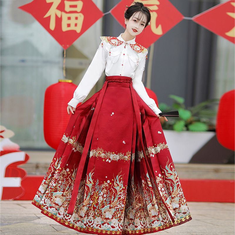 汉虞葵（鱼跃欢）明制汉服女2026新款改良红色订婚马面裙婚嫁套装
